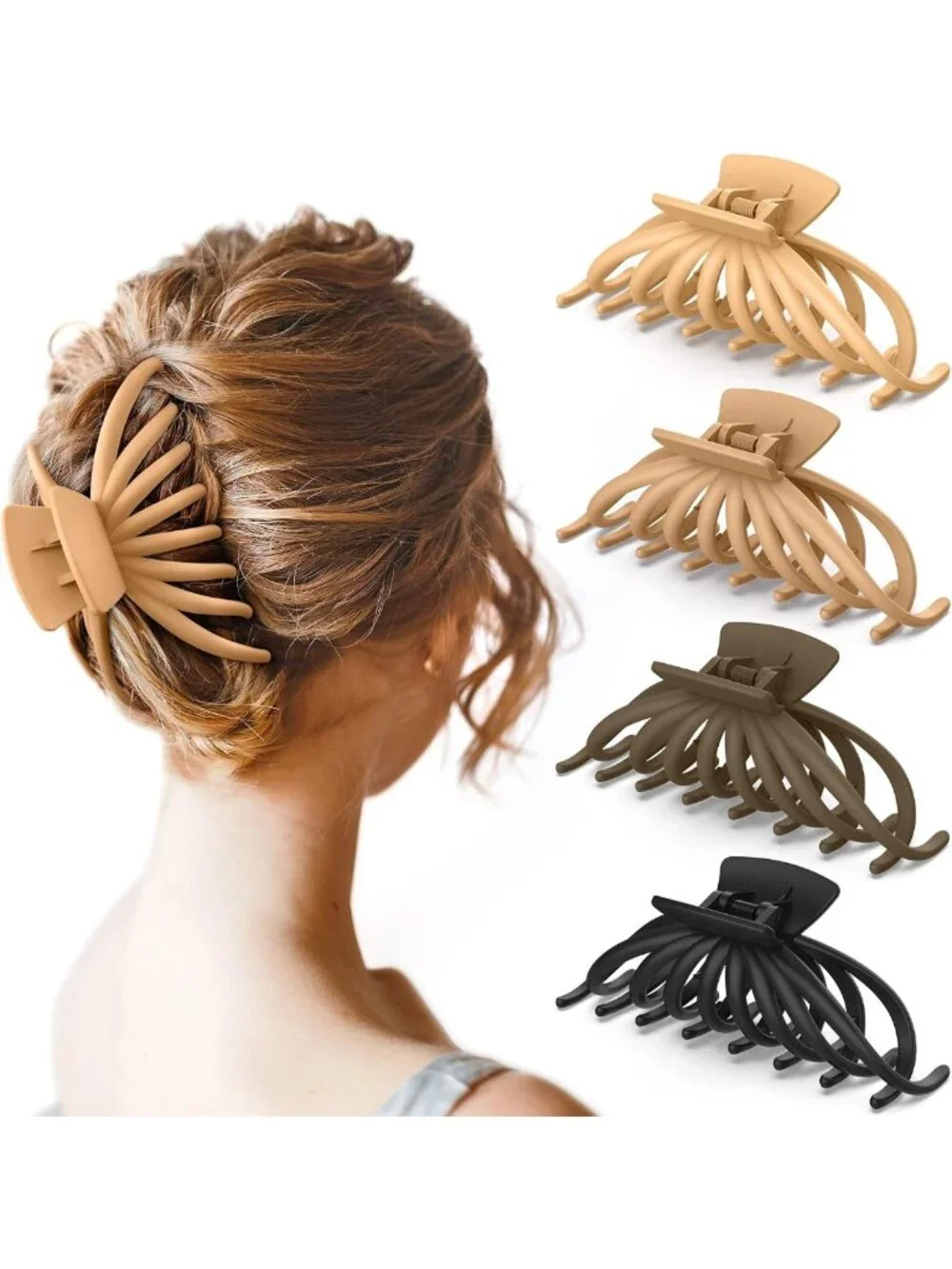 Extra Large Hair Claw Clips for Thick Hair - 4 Pack, Stylish Neutral Colors